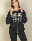 Graphic Drop Shoulder Zipper Up Hoodie