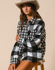 BiBi Plaid Fleece Button Down Long Sleeve Shirt