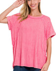 ZENANA Ribbed Raglan Dolman Sleeve Boat-Neck Top