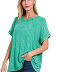 ZENANA Ribbed Raglan Dolman Sleeve Boat-Neck Top