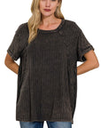 ZENANA Ribbed Raglan Dolman Sleeve Boat-Neck Top