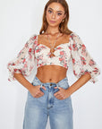 One and Only Collective Inc Chiffon Balloon Sleeved Bustier Crop Top