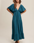 Listicle V-neck Ruffle Sleeve Flowy Vacation Dress