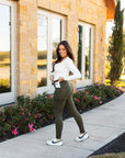 Olive Green Full Length Leggings with Pocket