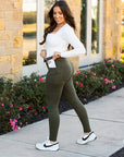 Olive Green Full Length Leggings with Pocket