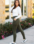 Olive Green Full Length Leggings with Pocket