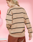 COCO Beige & Brown Drop Shoulder Striped Pullover