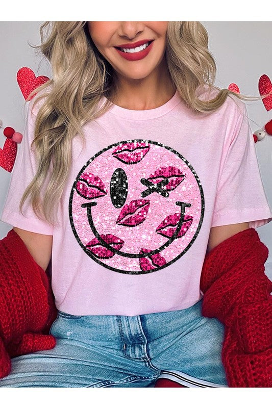 Smiley Face Sparkly Valentines Tee