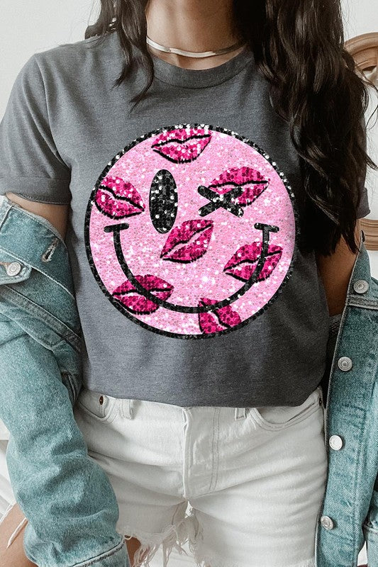 Smiley Face Sparkly Valentines Tee