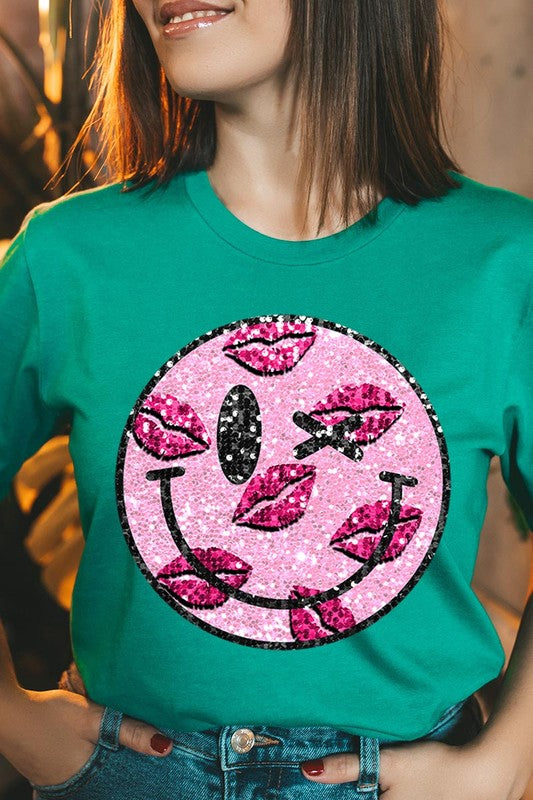 Smiley Face Sparkly Valentines Tee