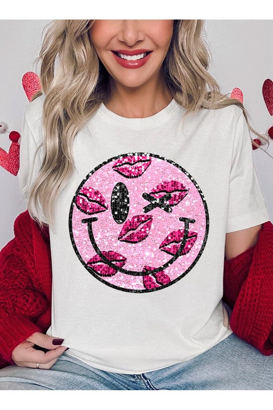 Smiley Face Sparkly Valentines Tee