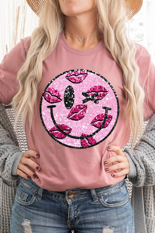 Smiley Face Sparkly Valentines Tee