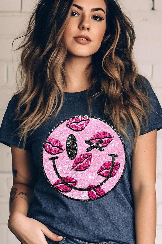 Smiley Face Sparkly Valentines Tee