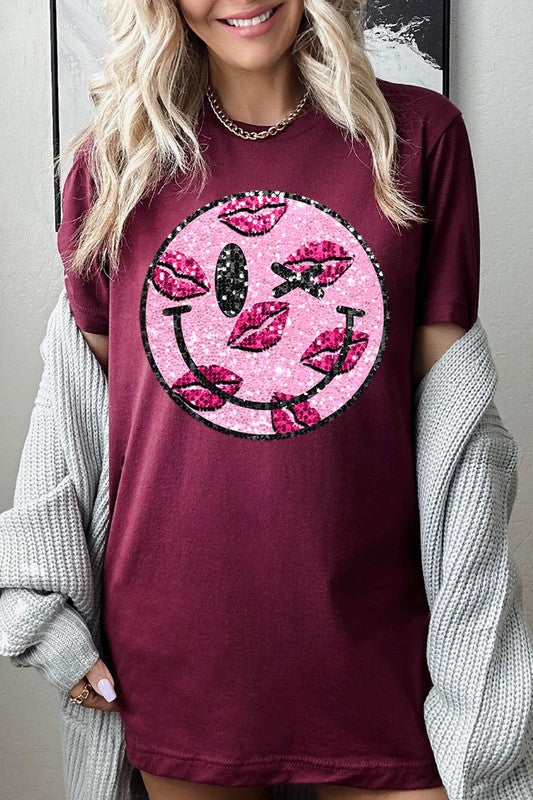 Smiley Face Sparkly Valentines Tee