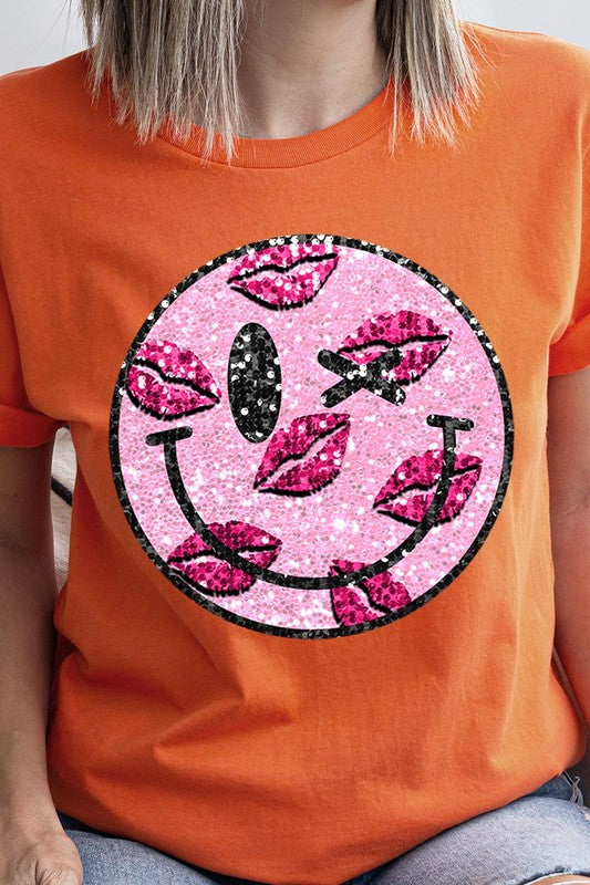 Smiley Face Sparkly Valentines Tee