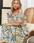 ADORA Layered Floral Off-Shoulder Short Sleeve Maxi Dress