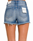 Zenana Mid Rise Raw Frayed Hem Denim Shorts