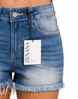 Zenana Mid Rise Raw Frayed Hem Denim Shorts