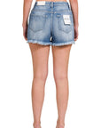 Zenana Mid Rise Raw Frayed Hem Denim Shorts