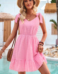 Tie Shoulder Ruffle Hem Dress