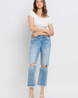 VERVET by Flying Monkey High Rise Frayed Hem Crop Straight Jeans