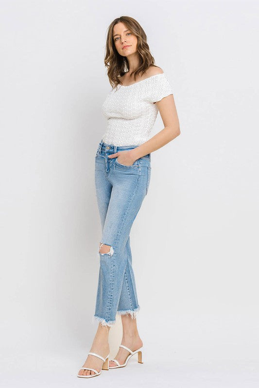 VERVET by Flying Monkey High Rise Frayed Hem Crop Straight Jeans