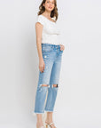 VERVET by Flying Monkey High Rise Frayed Hem Crop Straight Jeans