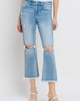 VERVET by Flying Monkey High Rise Frayed Hem Crop Straight Jeans