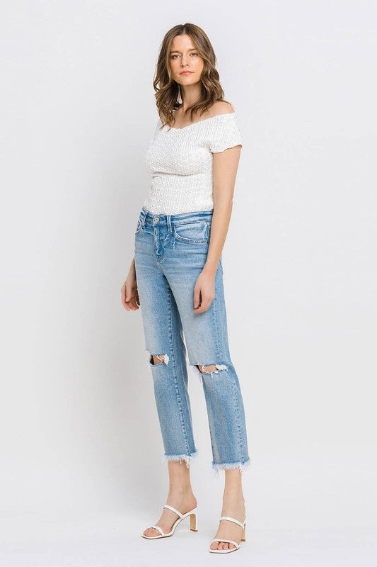 VERVET by Flying Monkey High Rise Frayed Hem Crop Straight Jeans