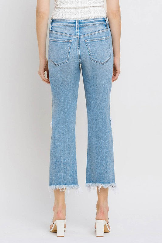 VERVET by Flying Monkey High Rise Frayed Hem Crop Straight Jeans