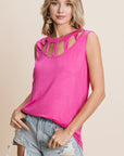 BiBi Cutout Round Neck Sleeveless Top