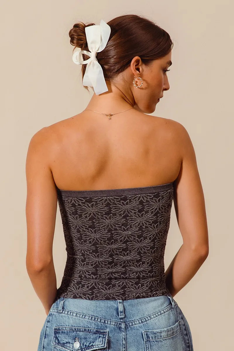 SO ME Jacquard Floral Two Tone Seamless Tube Top