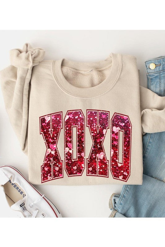 XOXO PLUS Faux Sequin Valentine Sweatshirt