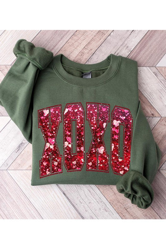 XOXO Faux Sequin Fleece Sweatshirt