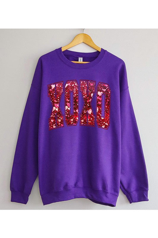 XOXO Faux Sequin Fleece Sweatshirt