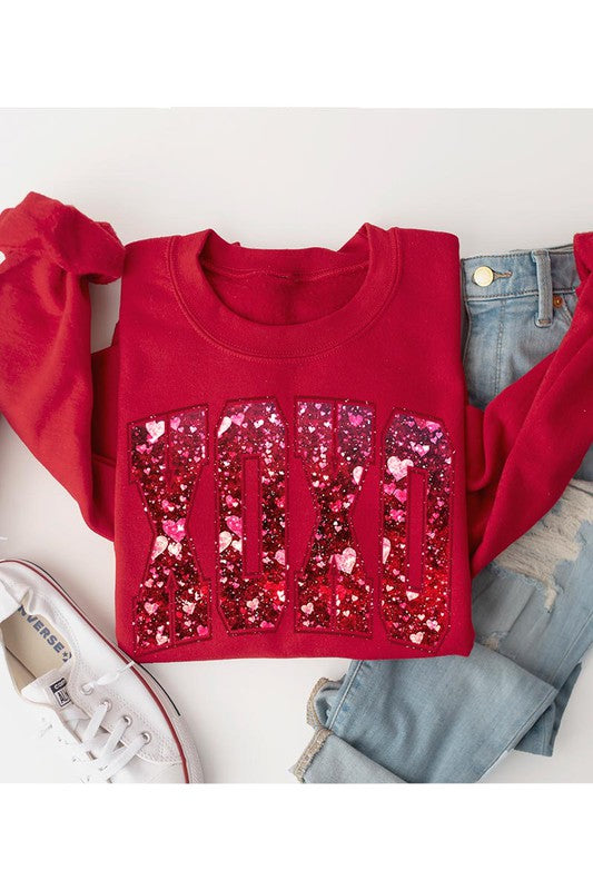 XOXO Faux Sequin Fleece Sweatshirt