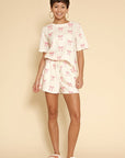 Novelty Printed Waffle Pajama and Lounge Shorts Set