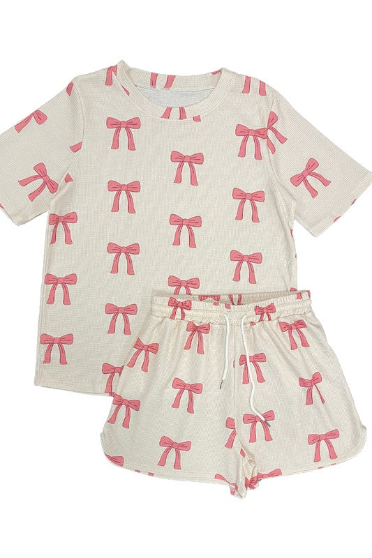 Novelty Printed Waffle Pajama and Lounge Shorts Set