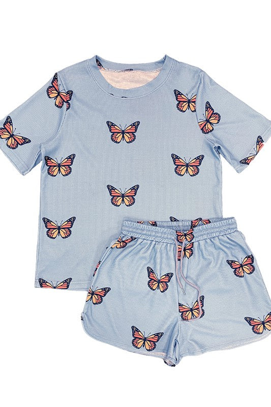 Novelty Printed Waffle Pajama and Lounge Shorts Set