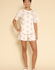 Novelty Printed Waffle Pajama and Lounge Shorts Set