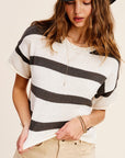 La Miel Lightweight Stripe Sweater Short Sleeve Top