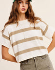 La Miel Lightweight Stripe Sweater Short Sleeve Top