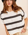 La Miel Lightweight Stripe Sweater Short Sleeve Top