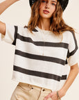 La Miel Lightweight Stripe Sweater Short Sleeve Top