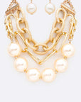 Oversize Pearls Chain Layered Statement Necklace