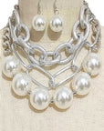 Oversize Pearls Chain Layered Statement Necklace