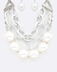 Oversize Pearls Chain Layered Statement Necklace