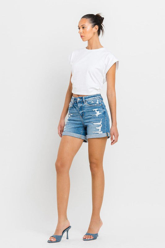 VERVET by Flying Monkey High Rise Double Cuff Shorts