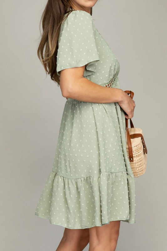 V-Neck Dress with Lace Trim