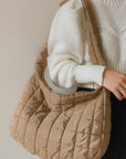 Beige Quilted Zipper Large Jennie  Shoulder Bag